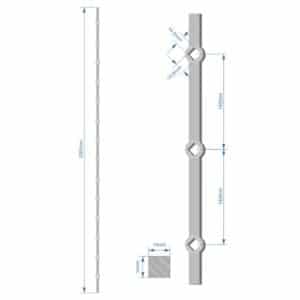 Tyč 2m, opískovaná, profil 14mm, rozteč 140mm, oko 14,5mm