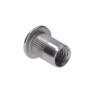 AISI304 nýtovací matice M10, plochá, rýhovaný dřík, L-19mm