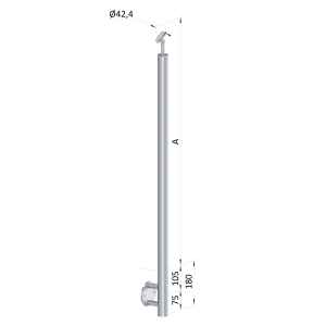 Nerezový sloup, boční kotvení, bez výplně, vrch nastavitelný (ø42.4x2 mm), broušená nerez K320 / AISI316