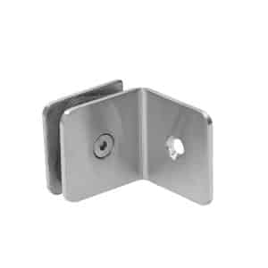 Svorka skla na skleněný dveřní systém, mezi stěnu a sklo 90°, 45x45 mm, tloušťka skla 8-10 mm, broušená nerez K320 / AISI304