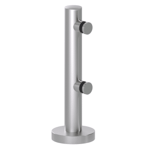 Nerezový sloupek na sklo se dvěma svorkami ø30mm, celková výška: 325mm, pro sklo: 6-12mm broušená nerez K320/AISI 304. (Balení obsahuje gumičky na sklo)