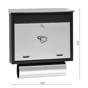 Poštovní schránka (400x440x100 mm) nerez / černá, max. formát listu: C4, leštěná nerez AISI430