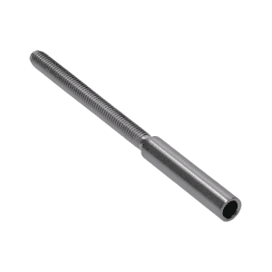 Úchyt (lepicí) pro nerezové lanko ø5 mm s vnějším závitem M6 x 60 mm, (ø 8 mm / L: 100 mm), broušená nerez K320 / AISI316, použít lepidlo MD-GEL454/20