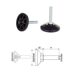 ø-50mm, M8x30mm, H-30mm, čierna,Bezkĺbová plastová nivelačná nožička, závitovo-nastavitelná