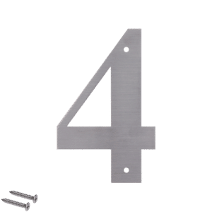 Číslo domové 4, (127x1.5mm), s dierami, brúsená nerez K320 / AISI 304