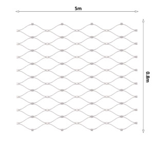Nerezová lanková síť, 0,8x5 m (šxd), oko 50x50 mm, průměr lanka 2 mm, AISI316