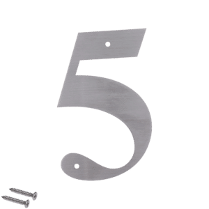 Číslo domové 5, (127x1.5mm), s dierami, brúsená nerez K320 / AISI 304