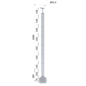 Nerezový sloup, boční kotvení, 6děrový, lanko, rohový 90°