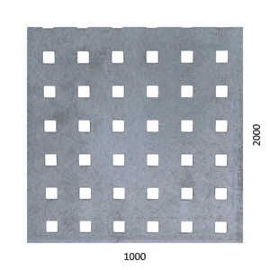 Děrovaný plech čtvercový řadový Zn, otvor: 10x10 mm, rozteč: 30 mm (1000x2000x1,5 mm)