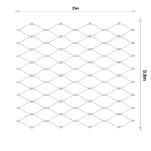 Nerezová lanková síť, 0,8x25 m (šxd), oko 60x104 mm, průměr lanka 2 mm, AISI316