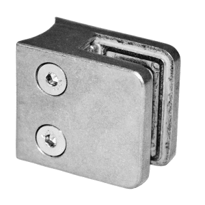 ZAMAK svorka skla na trubku ø 42,4 mm (45x45x27 mm) materiál: slitina AL / ZN, bez povrchové úpravy (možnost lakování), balení neobsahuje gumičky na sklo