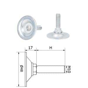 ø-48mm, M10, H40, nivelačná nožička s oceľovou základňou