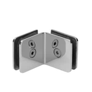 Svorka skla na skleněný dveřní systém, mezi sklo a sklo 90°, 45x45 mm, tloušťka skla 8-10 mm, leštěná nerez K320 / AISI304