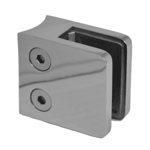 Svorka skla / plechu na trubku ø 42,4 mm (45x45x26 mm), leštěná nerez / AISI304, balení neobsahuje gumičky na sklo