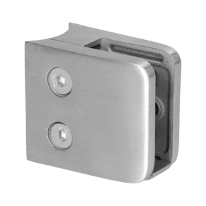 Svorka skla na trubku ø 42,4mm s podložkou a bezpeč. kolíkem (52x52x32mm), broušená nerez K320 /AISI304, balení neobsahuje gumičky na sklo