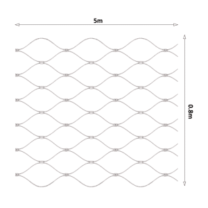 Nerezová lanková síť, 0,8 m x 5m (šxd), oko 50x50 mm, tloušťka lanka 2 mm, AISI316, síť neni ukončena oky pro provlečení lanka