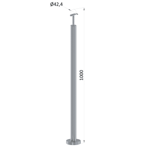 Nerezový sloup, vrchní kotvení, bez výplně, vrch pevný (ø42,4x2 mm), broušená nerez K320 / AISI316