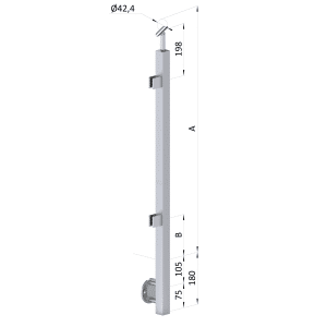 Nerezový sloup, boční kotvení, výplň: sklo, levý, vrch nastavitelný, (40x40 mm), broušená nerez K320 / AISI304
