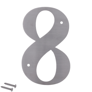 Číslo domové 8, (156x1.5mm), s dierami, brúsená nerez K320 / AISI 304