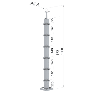 Nerezový sloup, vrchní kotvení, 6řadový rohový
