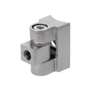 Nastavitelný pant 0-90° ke svorce skla/ plechu na trubku ø 42,4mm , broušená nerez K320 /AISI304