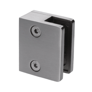 Svorka skla koncová plochá na jekl (60x50x28 mm), na sklo 8-12,76 mm, broušená nerez K320 / AISI304, balení neobsahuje gumičky na sklo