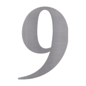 Číslo domové 9, (156x1.5mm), s 3M páskou, brúsená nerez K320 / AISI 304