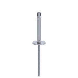 Příruba (středová) na fasádní lankovou zeď, odsazení 150 mm, se dvěma otvory na lanko ø5 mm, nerez AISI 304
