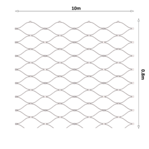 Nerezová lanková síť, 0,8x10 m (šxd), oko 60x104 mm, průměr lanka 3 mm, AISI316, typ použitého lanka: 7x19