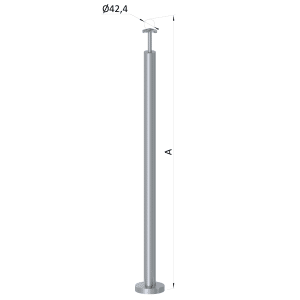 Nerezový sloup, vrchní kotvení, bez výplně,  rohový: 90°,, vrch pevný (ø 42,4x2 mm), broušená nerez / AISI304
