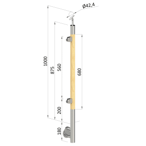 Dřevěný sloup, boční kotvení, výplň: sklo, levý