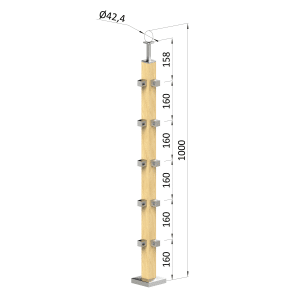 Dřevěný sloup, vrchní kotvení, 5řadový, rohový: 90°