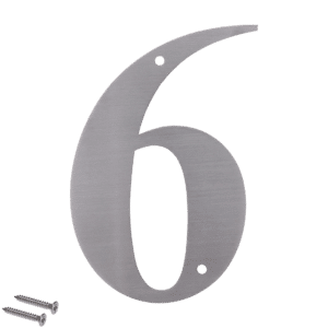 Číslo domové 6, (156x1.5mm), s dierami, brúsená nerez K320 / AISI 304