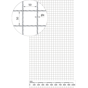 Pletené síto 1x2m, oko R 50x50mm Nerez