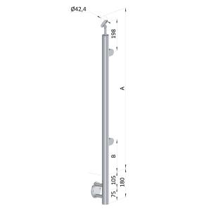 Nerezový sloup, boční kotvení, výplň: sklo, pravý, vrch nastavitelný (ø42,4x2 mm), broušená nerez K320 / AISI316