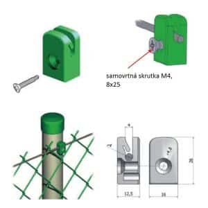 Úchytka napínacího drátu se samořezným šroubem M4, 8x25mm, zelená RAL6005