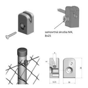 Úchytka napínacího drátu se samořezným šroubem M4, 8 x 25 mm, černá