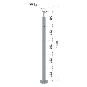 Nerezový sloup, vrchní kotvení, 4 děrový, koncový, vrch pevný (ø 42.4x2m