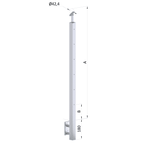 Nerezový sloup, boční kotvení, 6 řadový M6, vnější, vrch nastavitelný