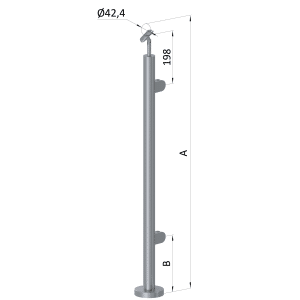 Nerezový sloup, vrchní kotvení, výplň: sklo, pravý, vrch nastavitelný (ø 42,4x2 mm), broušená nerez K320 / AISI304