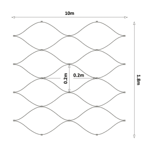 Nerezová lanková síť, 1.8m x 10m (šxd), oko 200x200 mm, tloušťka lanka 2mm, AISI316