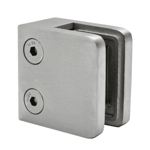 Svorka skla/plechu plochá (45x45x26mm) pro sklo 6-10.76mm, broušená nerez K320/AISI316, balení neobsahuje gumičky na sklo