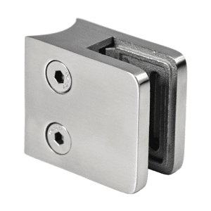 Svorka skla / plechu na trubku ø 42,4 mm (45x45x26 mm), broušená nerez K320 / AISI304, balení neobsahuje gumičky na sklo