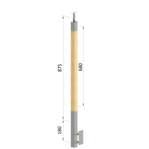 Dřevěný sloup, boční kotvení, bez výplně, vršek pevný (40x40mm), materiál: buk, broušený povrch s nátěrem BORI (bezbarvý)
