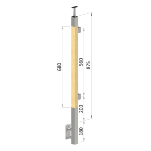 Dřevěný sloup, boční kotvení, výplň: sklo, levý, vrch pevný (40x40mm), materiál: buk, broušený povrch s nátěrem BORI (bezbarvý)