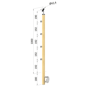 Dřevěný sloup, boční kotvení, 4 řadový, průchozí, vnější, vrch nastavitelný (ø 42mm), materiál: buk, broušený povrch s nátěrem BORI (bezbarvý)