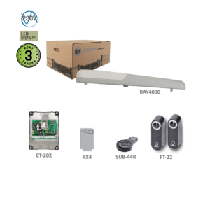 RAYKIT pro jednokřídlou bránu do 4 m/kř., 1x pohon RAY4000 230 V, 280 W, 2000 N, 1x SUB-44R, 1x CT-202, 1x RX4, 1 pár FT-32