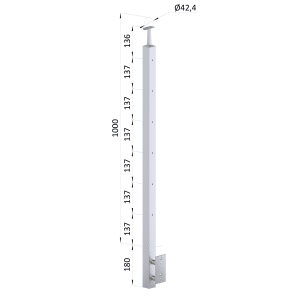 Nerezový sloup, boční kotvení, 6 řadový M6, vnitřní, vrch pevný