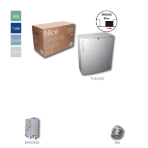 NICE TUB motor pro posuvnou bránu do 4000kg, 1xTUB4000, (400V nebo 230V, 580W, 7700N), 1x DPRO500, pastorek M6, chlazení ventilátorem, mechanická brzda