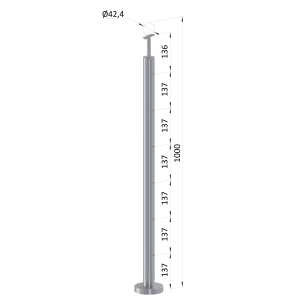 Nerezový sloup, vrchní kotvení, bez výplně, 6 řadový se závitem M6, vrch pevný (ø 42.4x2mm), broušená nerez K320 /AISI304